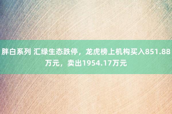 胖白系列 汇绿生态跌停，龙虎榜上机构买入851.88万元，卖出1954.17万元