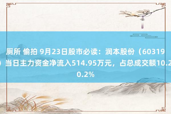 厕所 偷拍 9月23日股市必读：润本股份（603193）当日主力资金净流入514.95万元，占总成交额10.2%