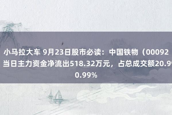 小马拉大车 9月23日股市必读：中国铁物（000927）当日主力资金净流出518.32万元，占总成交额20.99%