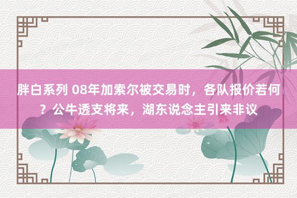 胖白系列 08年加索尔被交易时，各队报价若何？公牛透支将来，湖东说念主引来非议