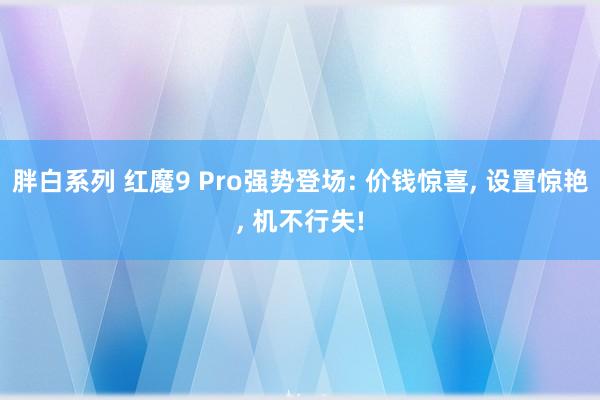 胖白系列 红魔9 Pro强势登场: 价钱惊喜， 设置惊艳， 机不行失!