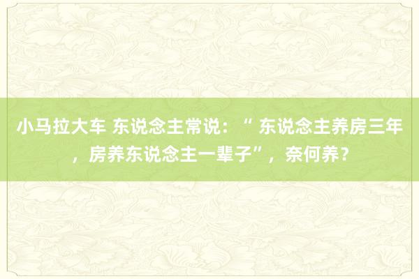 小马拉大车 东说念主常说：“ 东说念主养房三年，房养东说念主一辈子”，奈何养？