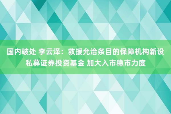 国内破处 李云泽：救援允洽条目的保障机构新设私募证券投资基金 加大入市稳市力度