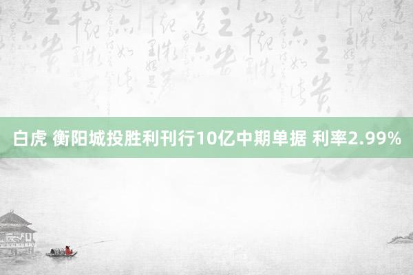 白虎 衡阳城投胜利刊行10亿中期单据 利率2.99%