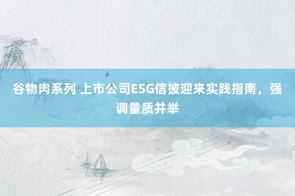 谷物肉系列 上市公司ESG信披迎来实践指南，强调量质并举