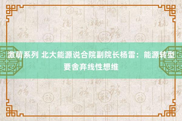 激萌系列 北大能源说合院副院长杨雷：能源转型要舍弃线性想维