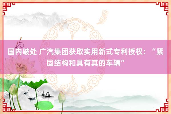 国内破处 广汽集团获取实用新式专利授权：“紧固结构和具有其的车辆”