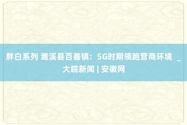 胖白系列 濉溪县百善镇:  5G时期领跑营商环境  _大皖新闻 | 安徽网