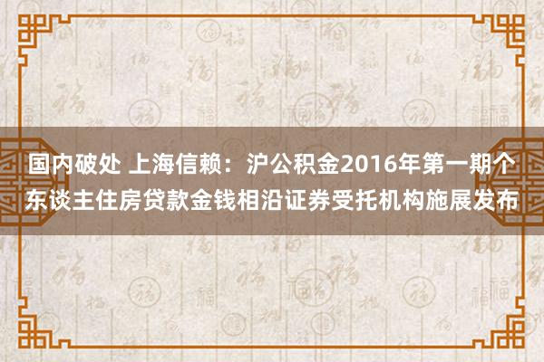 国内破处 上海信赖：沪公积金2016年第一期个东谈主住房贷款金钱相沿证券受托机构施展发布