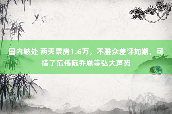 国内破处 两天票房1.6万，不雅众差评如潮，可惜了范伟陈乔恩等弘大声势