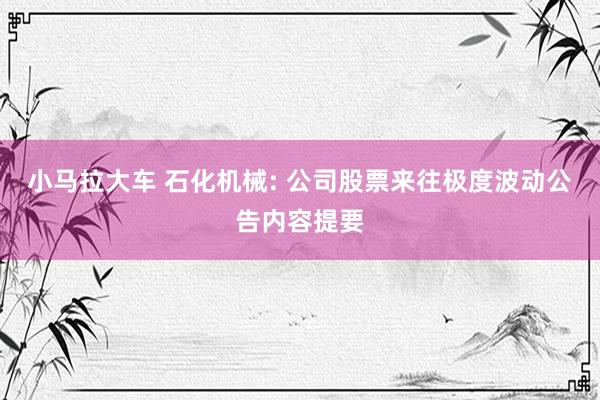 小马拉大车 石化机械: 公司股票来往极度波动公告内容提要